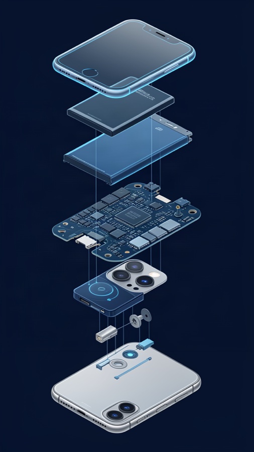 Exploded view of iPhone components